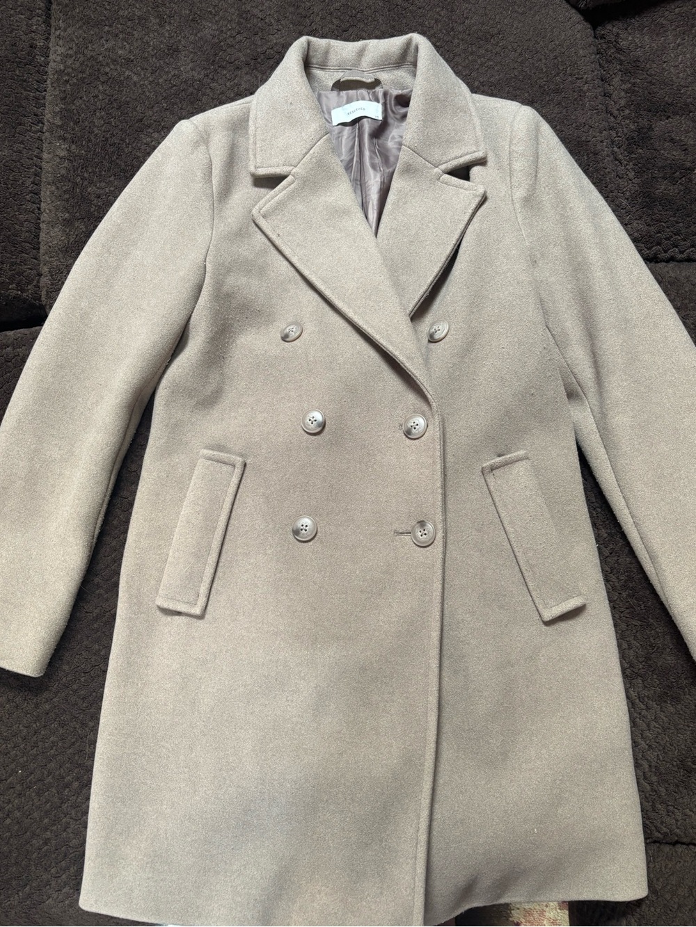 Reserved Double-Breasted Pea Coat in Light Taupe